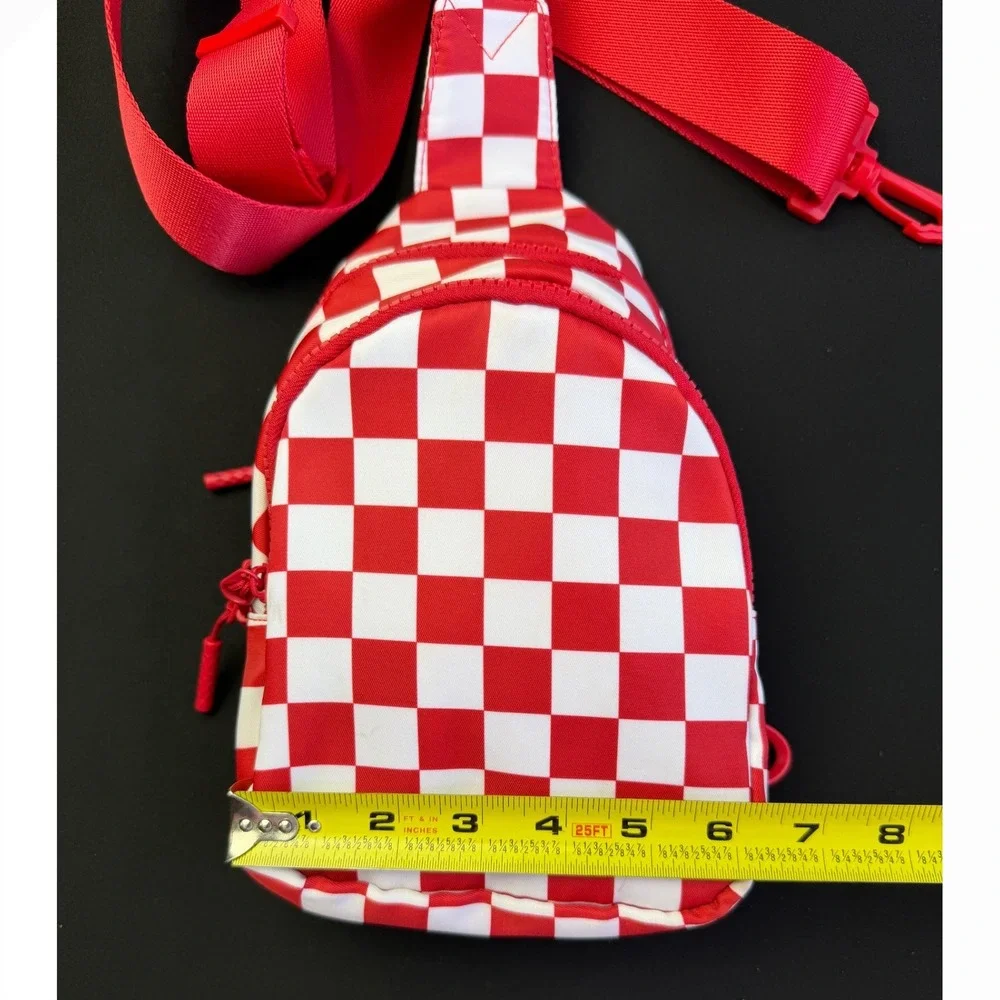Checkerboard Sling Bag Small Red White Crossbody Backpack Festival Bag Parks